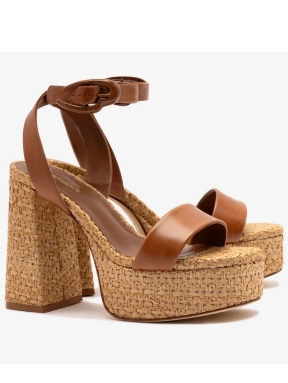 LARROUDE VERONA DOLLY PLATFORM HEEL CARAMEL/RAFFIA 9